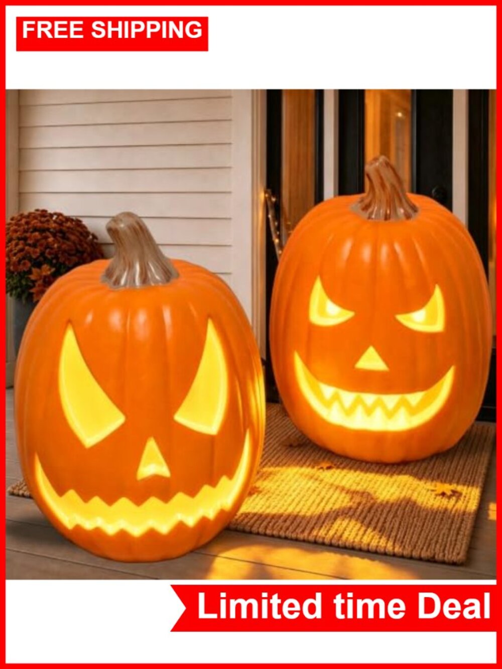 LED Pumpkin Lanterns, Large Outdoor Halloween Decor, Battery Operated